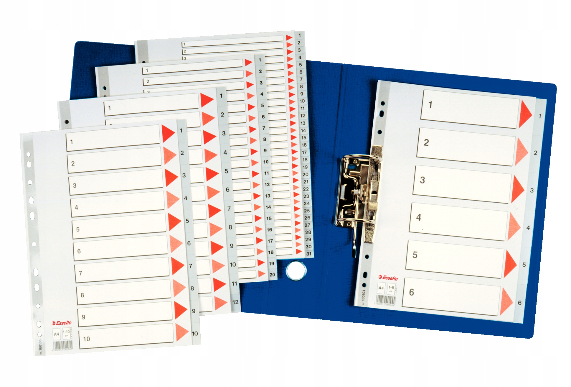 Przekładki plastikowe szare PP A4 1-6 100104 numeryczne ESSELTE