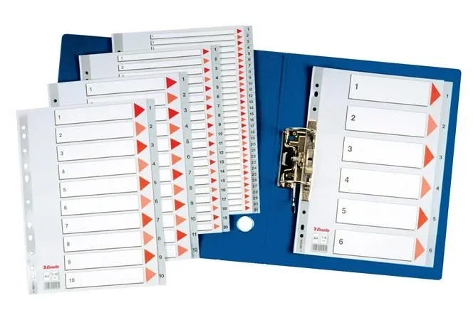 Przekładki plastikowe szare PP A4 1-6 100104 numeryczne ESSELTE