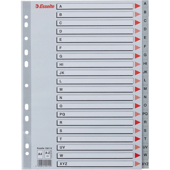 Przekładki plastikowe szare PP A4 A-Z alfabetyczne ESSELTE 100112