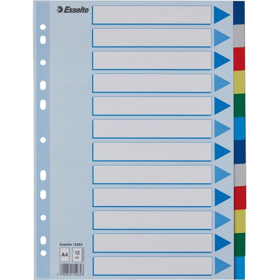 Przekładki plastikowe z PP A4 ESSELTE 12 kart 15262