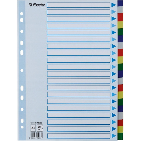 Przekładki plastikowe z PP A4 ESSELTE 20 kart 15263