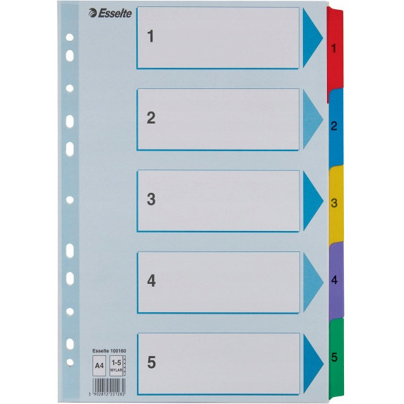 Przekładki kartonowe MYLAR A4 1-5 100160 białe ESSELTE