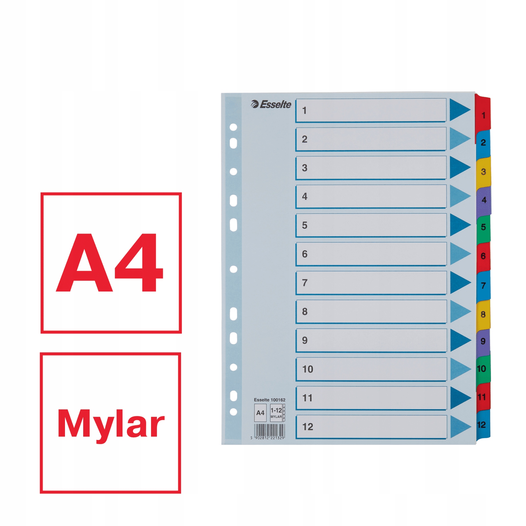 Przekładki kartonowe MYLAR A4 1-12 100162 białe ESSELTE
