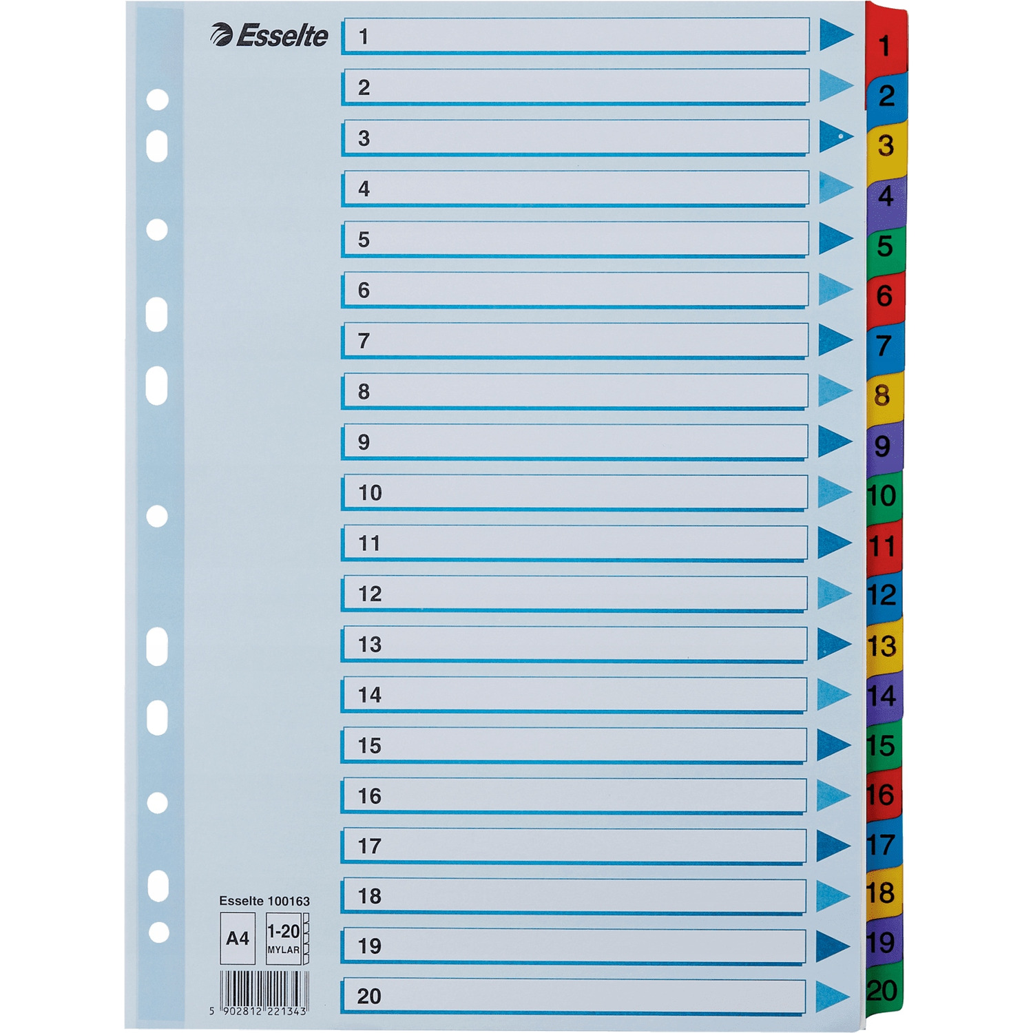 Przekładki kartonowe MYLAR A4 1-20 100163 białe ESSELTE