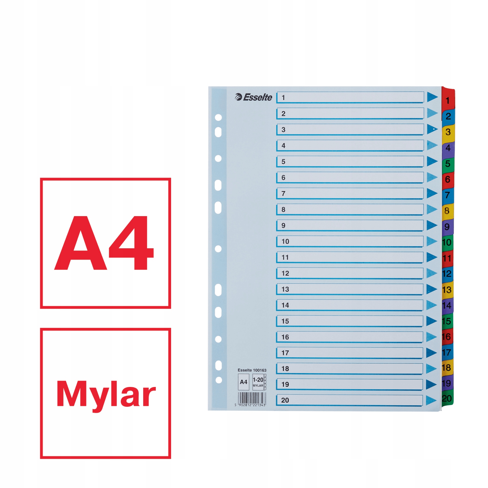 Przekładki kartonowe MYLAR A4 1-20 100163 białe ESSELTE