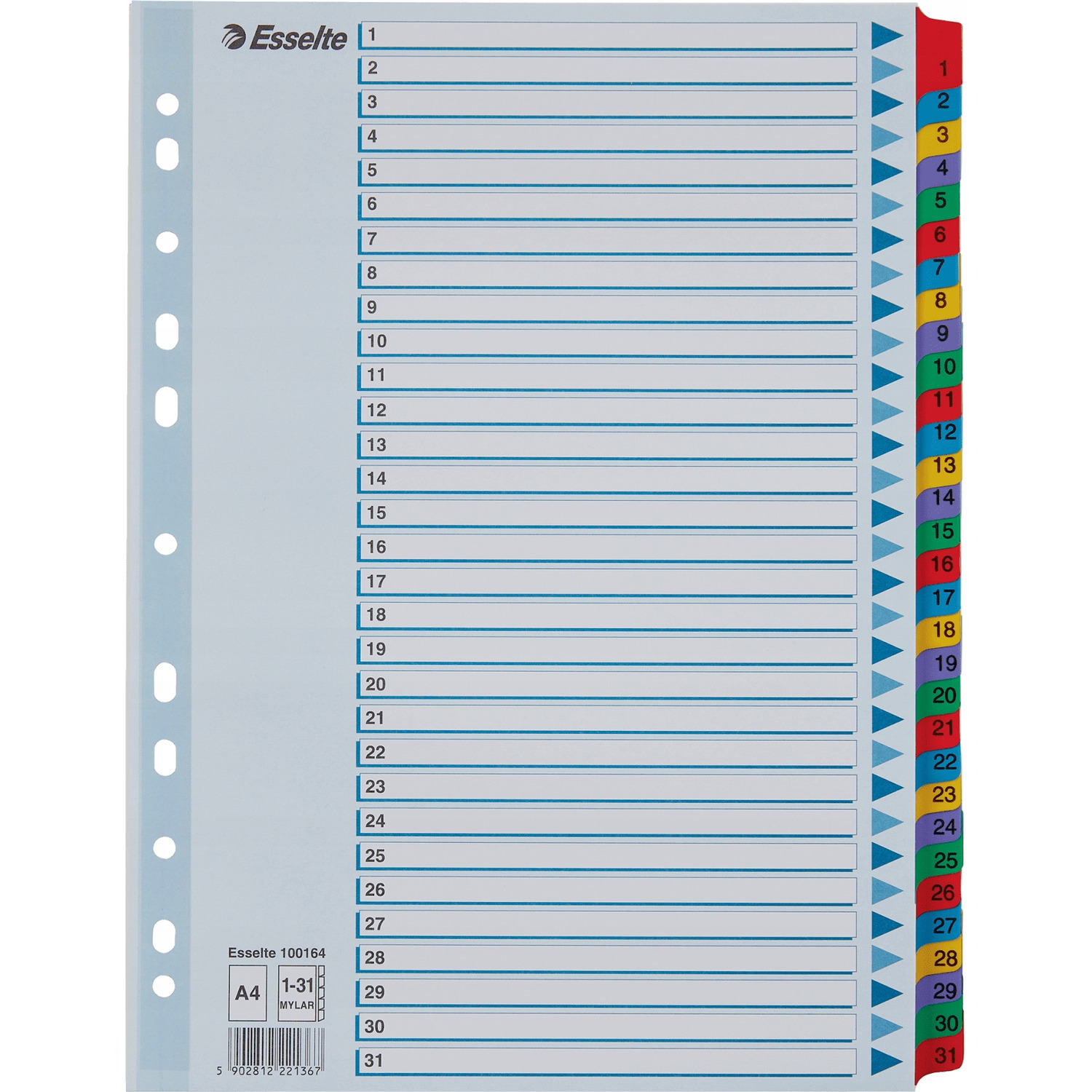 Przekładki kartonowe MYLAR A4 1-31 100164 białe ESSELTE