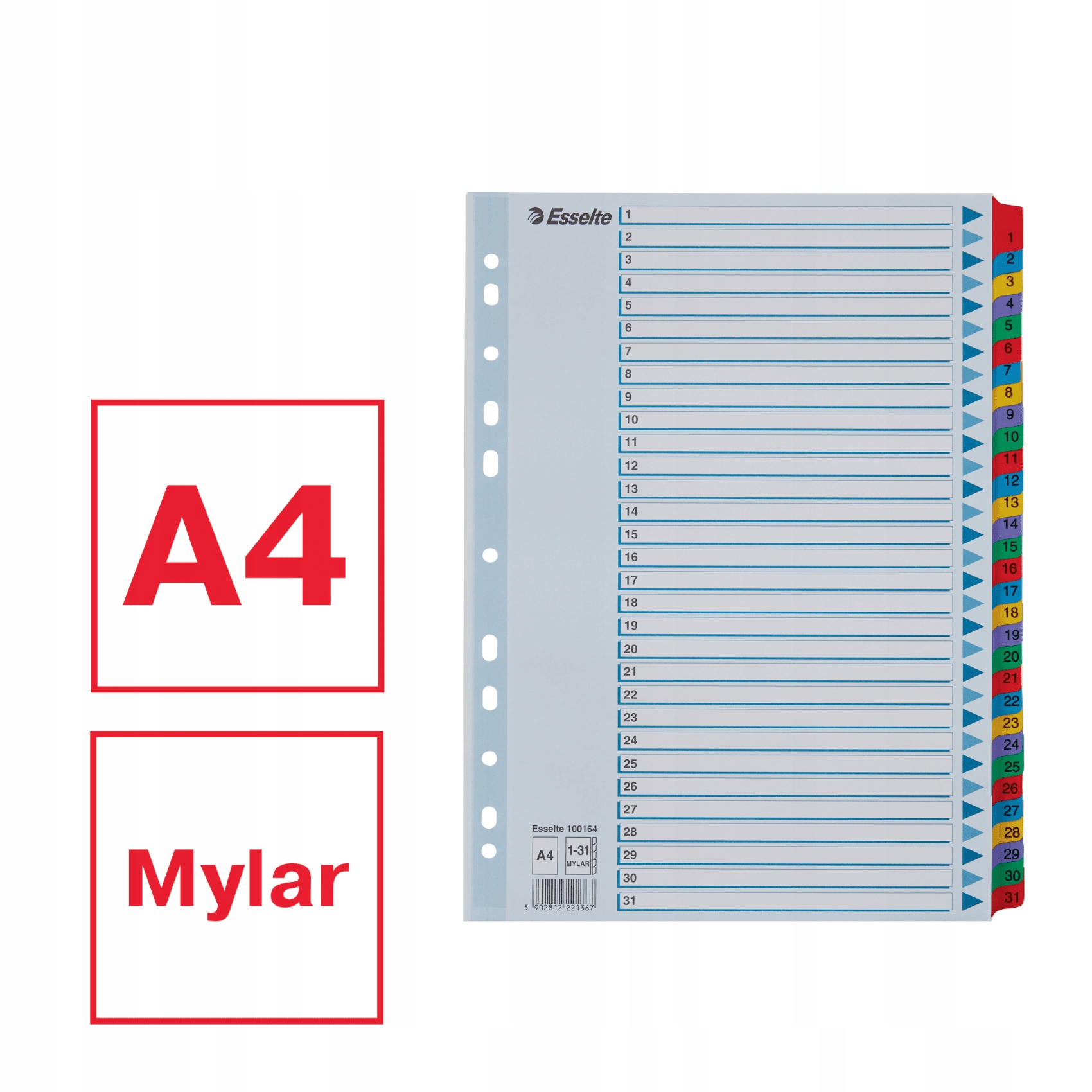 Przekładki kartonowe MYLAR A4 1-31 100164 białe ESSELTE