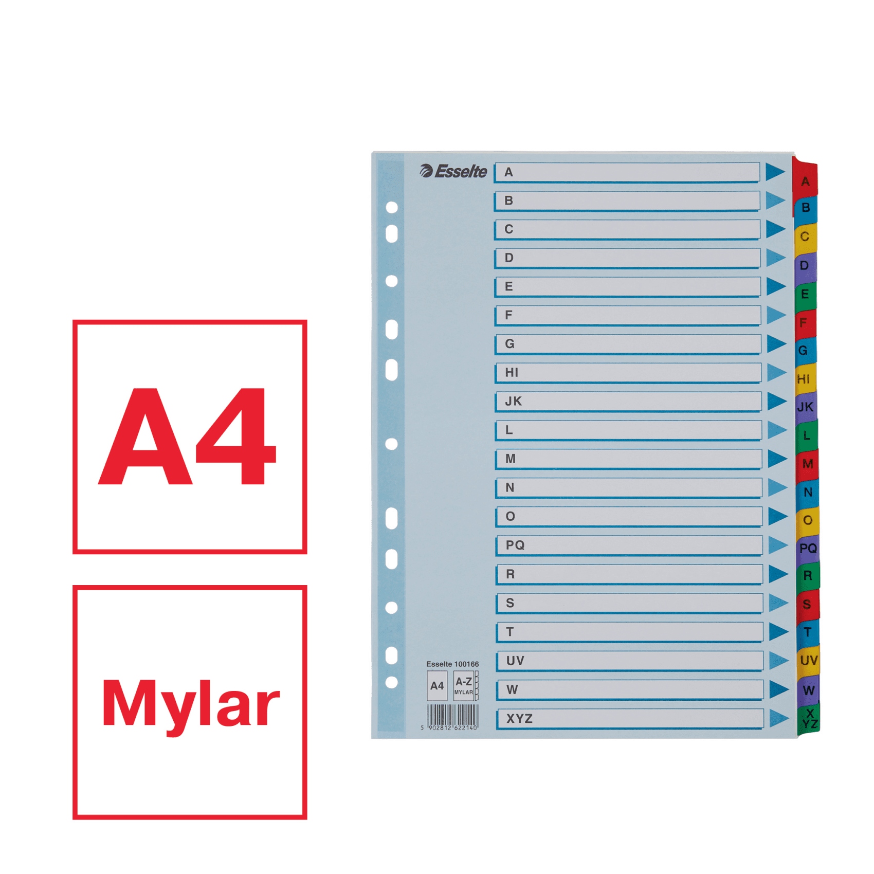Przekładki kartonowe MYLAR A4 A-Z 100166 białe ESSELTE