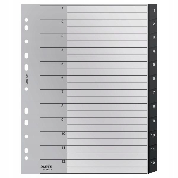 Przekładki Recycle 1 - 12, A4, PP, czarne 12090000