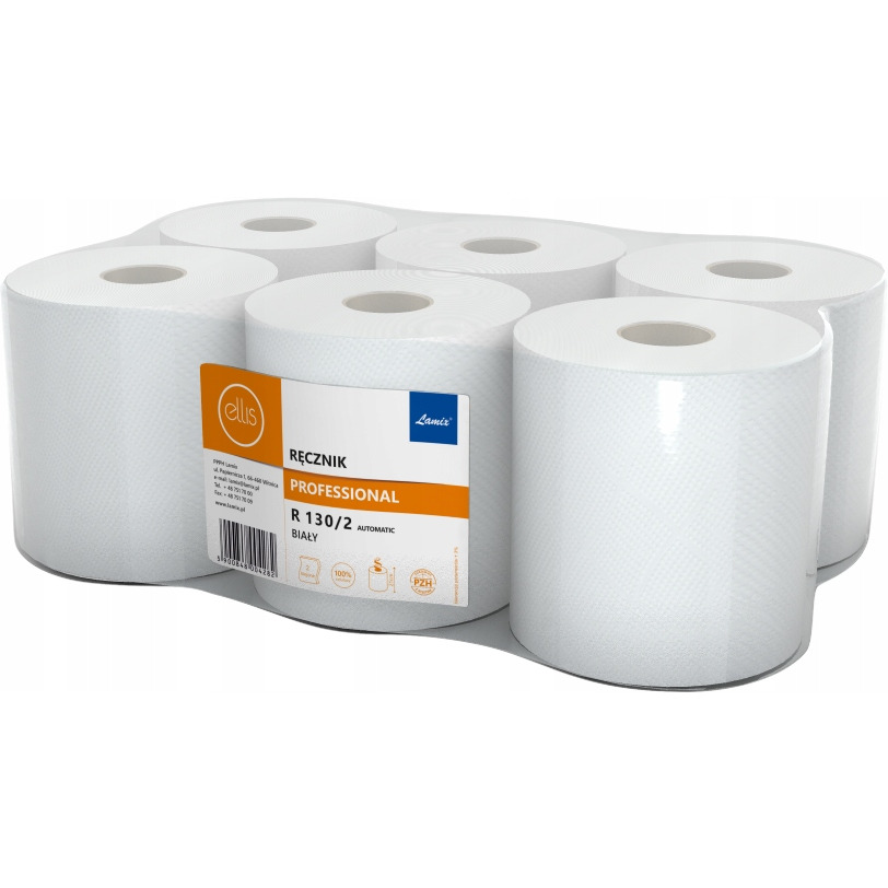 Ręcznik w roli biały 2warstwy 130m MAXI (6 rolek)ELLIS AUTOMATIC R130/2 celuloza