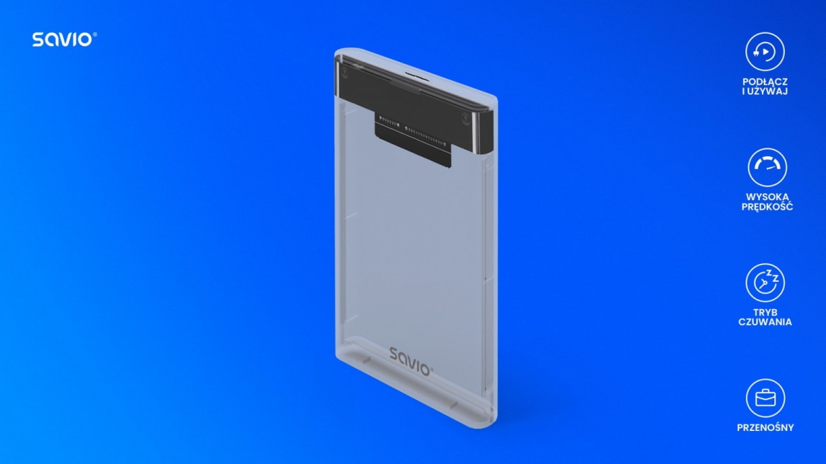 Zewnętrzna obudowa na dysk HDD/SSD 2.5", USB 3.0, AK-66, transparentna