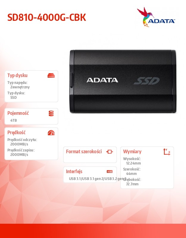 Dysk SSD External SD810 4TB USB3.2C 20Gb/s Black