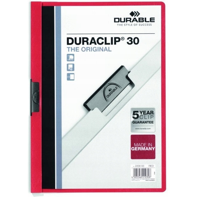 Skoroszyt DURABLE DURACLIP Original 30 czerwony 2200-03