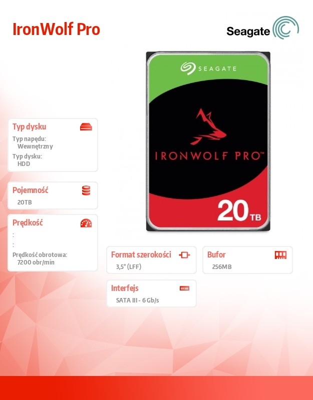 Dysk IronWolf Pro 20TB 3,5 SATA ST20000NT001