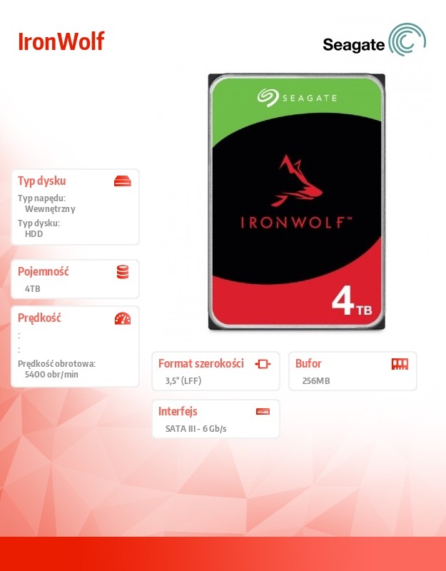 Dysk IronWolf 4TB 3,5 256MB ST4000VN006