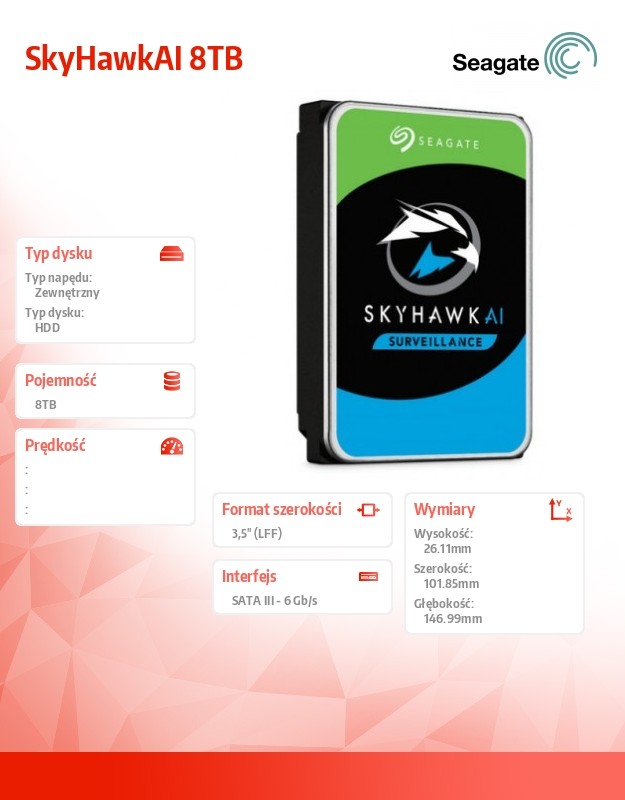 Dysk HDD SkyHawkAI 8TB 3,5cala 256MB ST8000VE001