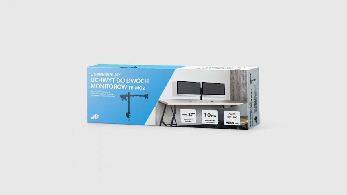 Uchwyt TB-MO2 do dwóch monitorów dwuramienny do 27" 10kg VESA 100