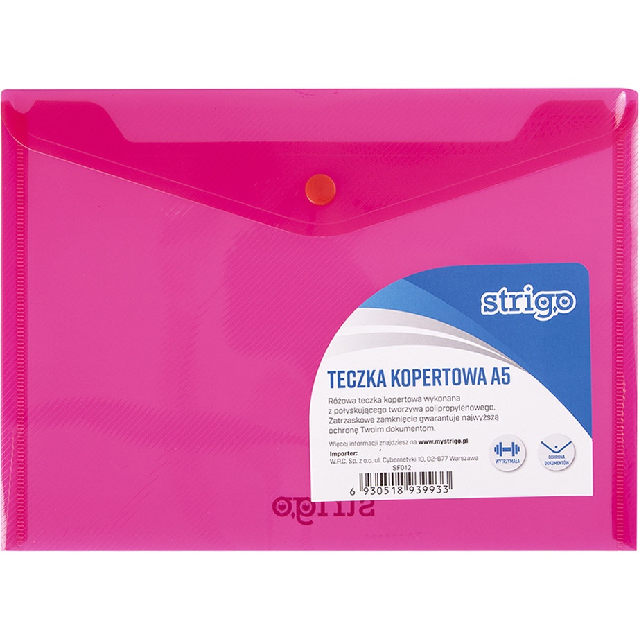 Teczka kopertowa PP A5 pozioma różowa SF012 STRIGO