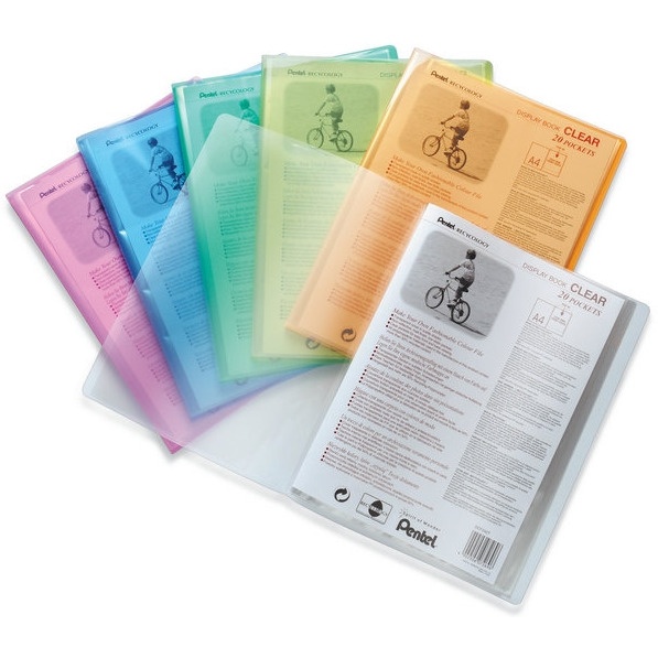 Album ofertowy A4 20kieszeni niebieski i DCF242C CLEAR PENTEL RECYCOLOGY