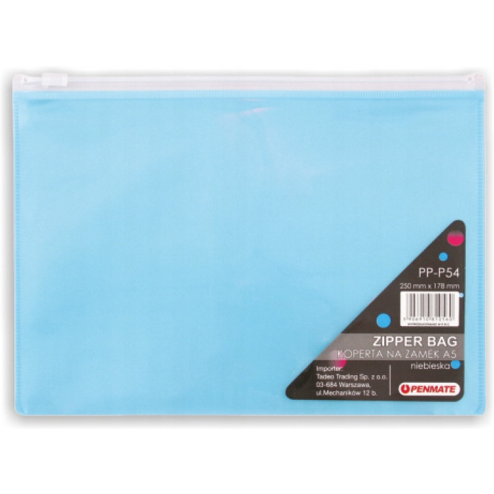 Koperta na zamek z PP A5 niebieska PENMATE TT6697