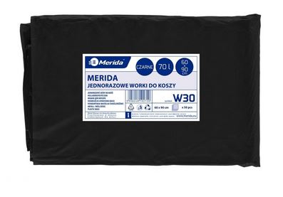 Worki na śmieci MERIDA, 60 x 90 cm, pojemność 70 l, paczka 50 szt., czarne, LDPE
