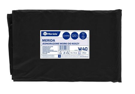 Worki na śmieci MERIDA, 70 x 110 cm, pojemność 120 l, paczka 50 szt., CZARNE, LDPE
