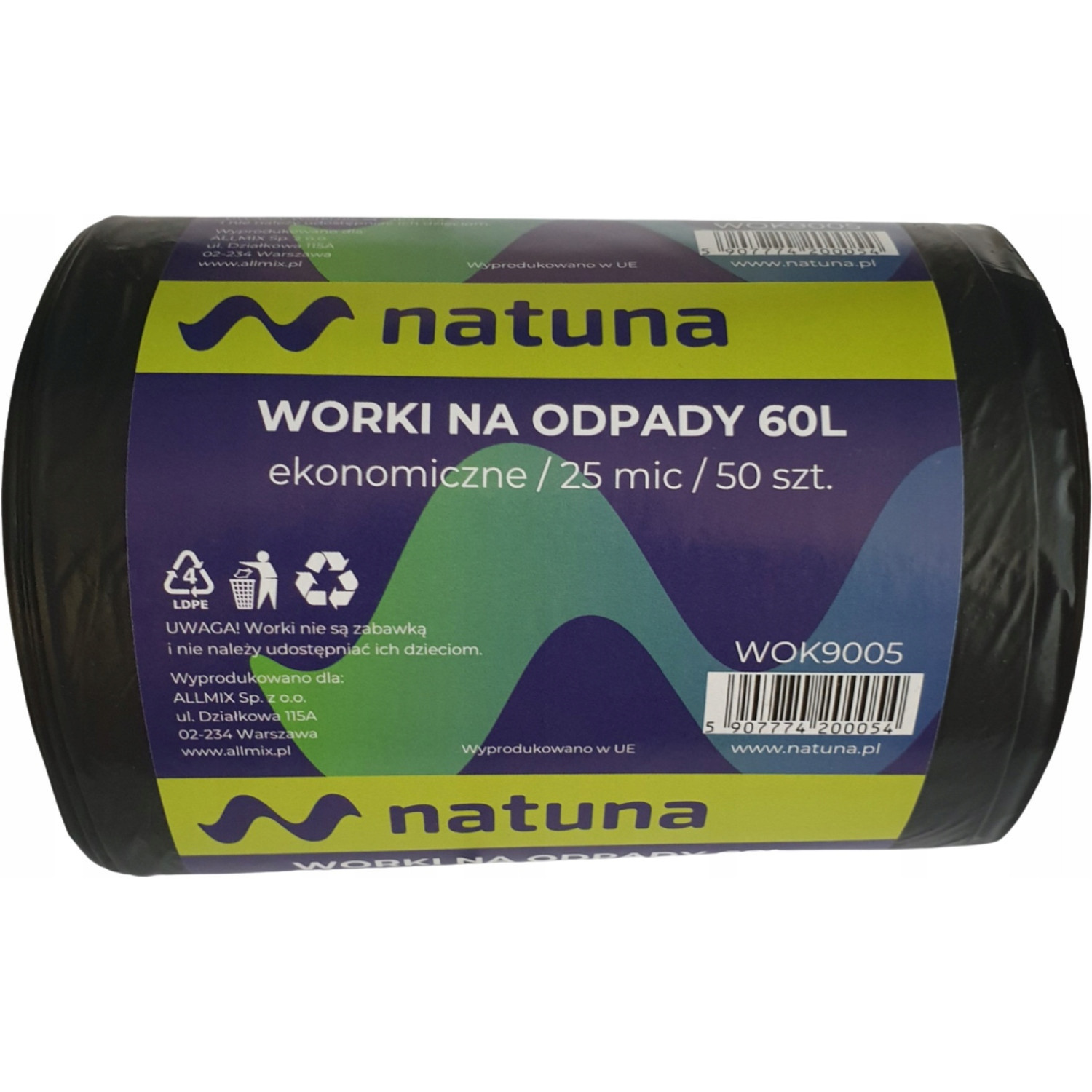 Worki na śmieci DATURA 60L ekonomiczny (50szt) 25mic LDPE