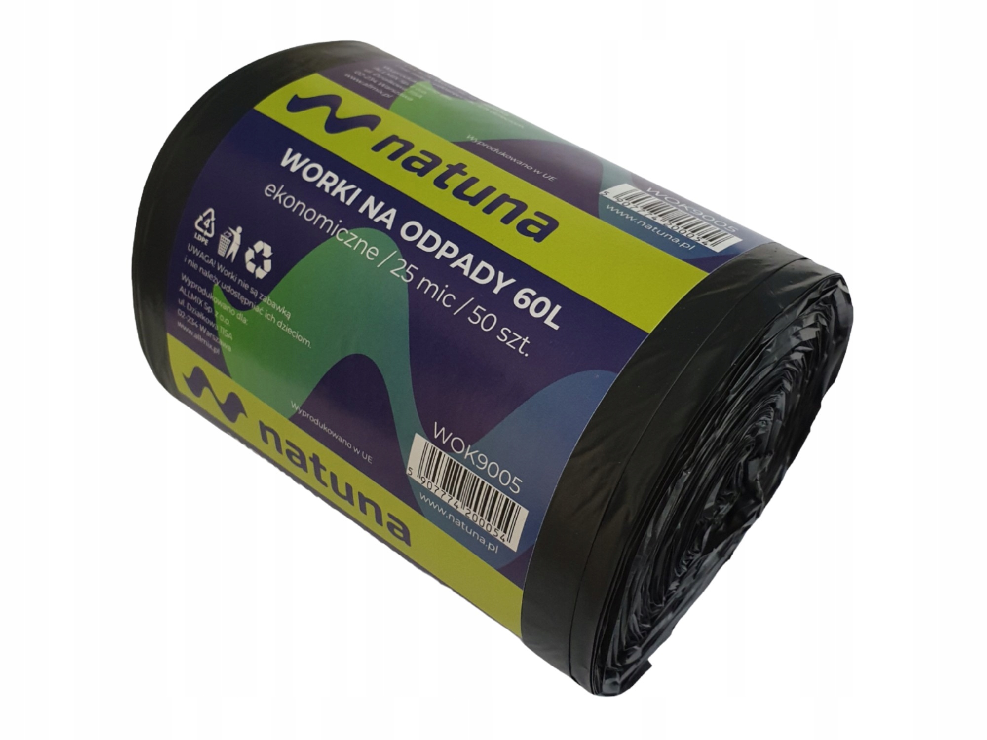 Worki na śmieci DATURA 60L ekonomiczny (50szt) 25mic LDPE