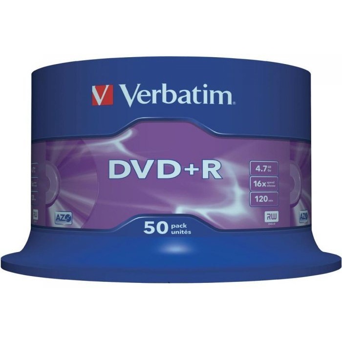 Płyta DVD+R VERBATIM AZO, 4,7GB, prędkość 16x, cake, 50szt., srebrny mat