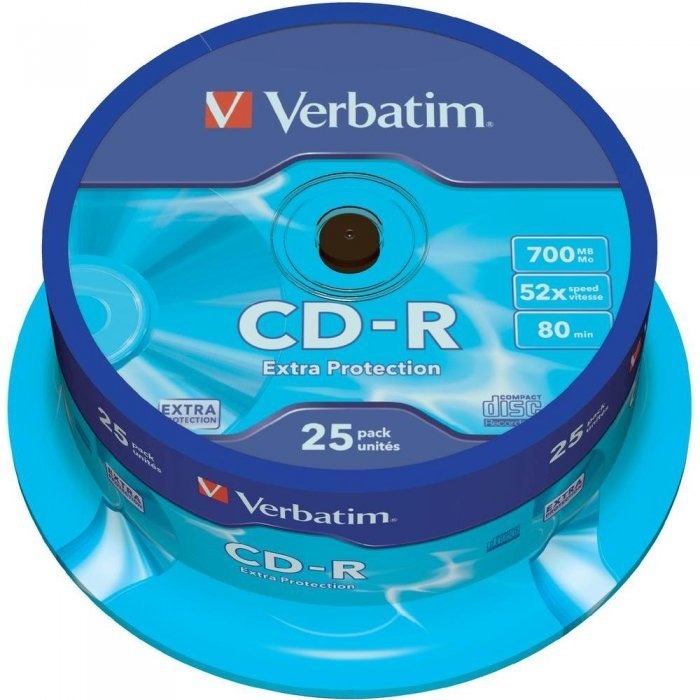 Płyta CD-R VERBATIM, 700MB, prędkość 52x, cake, 25szt., ekstra ochrona